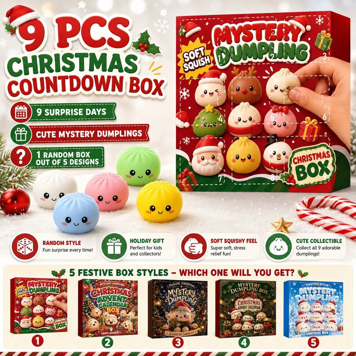 Advent Calendar | 9 Day Dumpling Fidget Squishies | Mystery Blind Box | Squeeze Sensory Holiday Gift