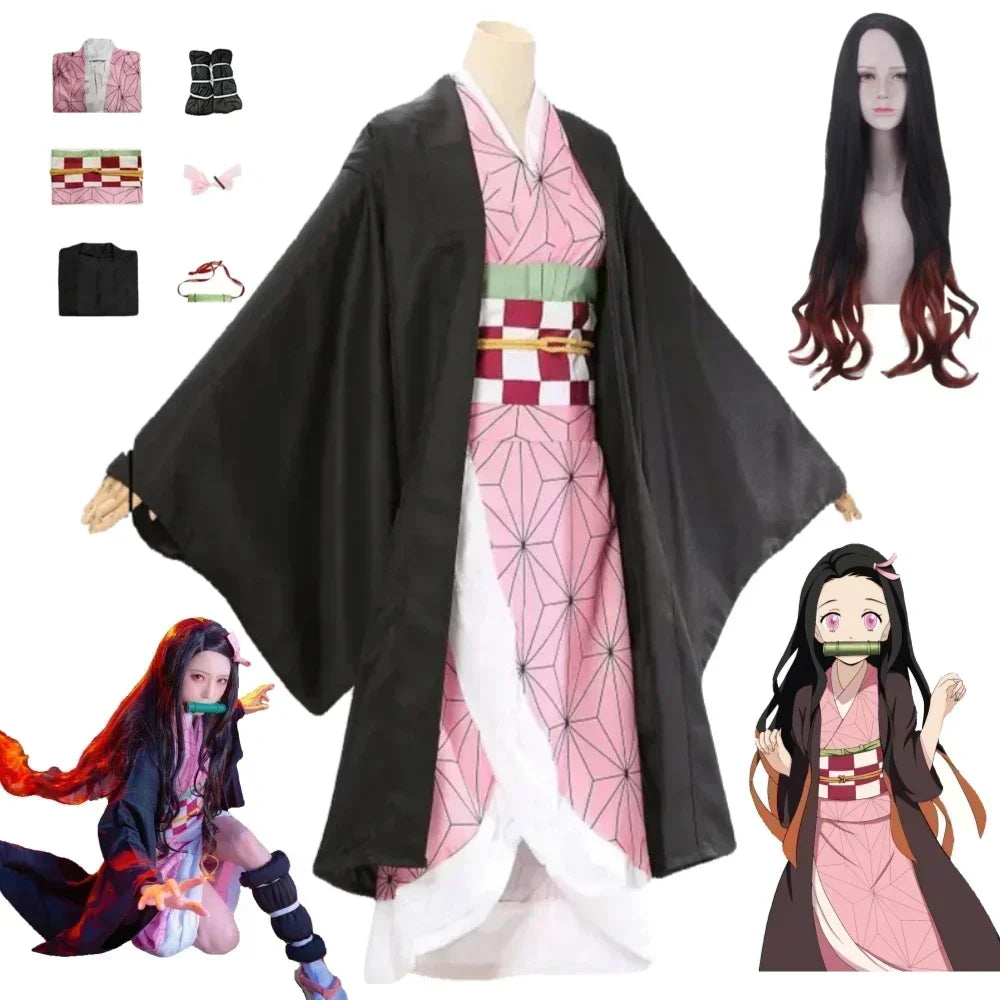 Anime Cosplay Suit | Nezuko Design | Polyester Knit | Women Halloween Set
