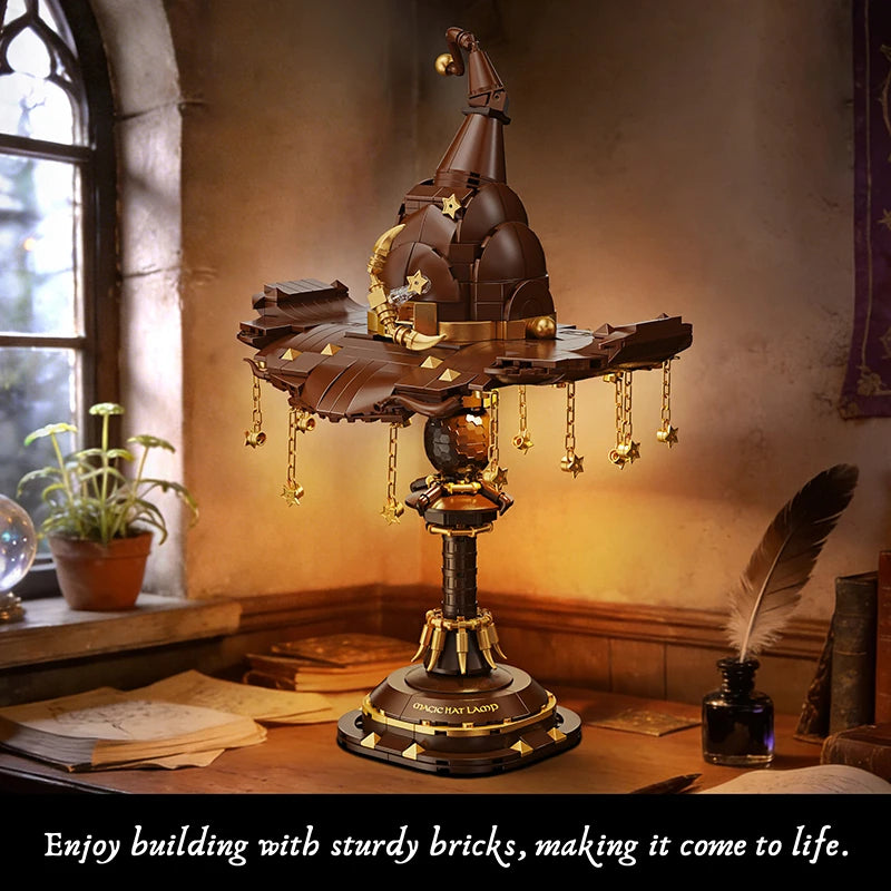 Building Block Set | 698 Pcs | Light Table Lamp | Wizard Hat Theme