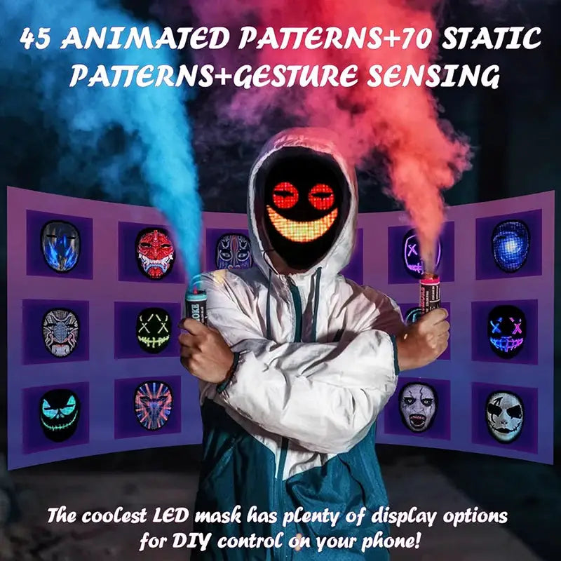Led Mask with Bluetooth App Control Programmable Face Transforming Light up Halloween Led Mask - ToylandEU