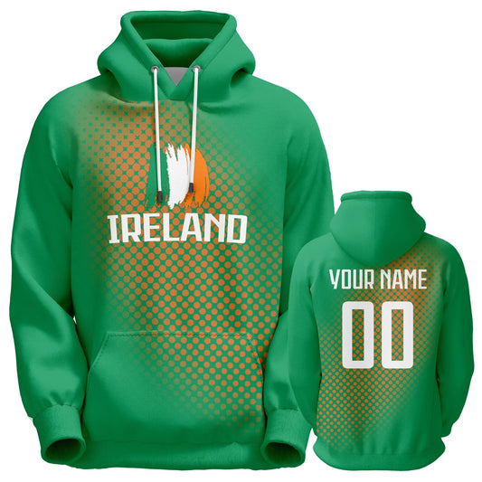 Personalized Ireland Soccer Hoodie for Men, Women, and Youth - Custom Name & Number Pullover for Football Fans