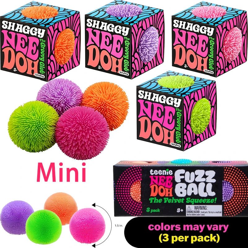 Mini Fuzz Fidget Balls | 3 Pack Multicolor | Anti Stress Sensory | For Teens