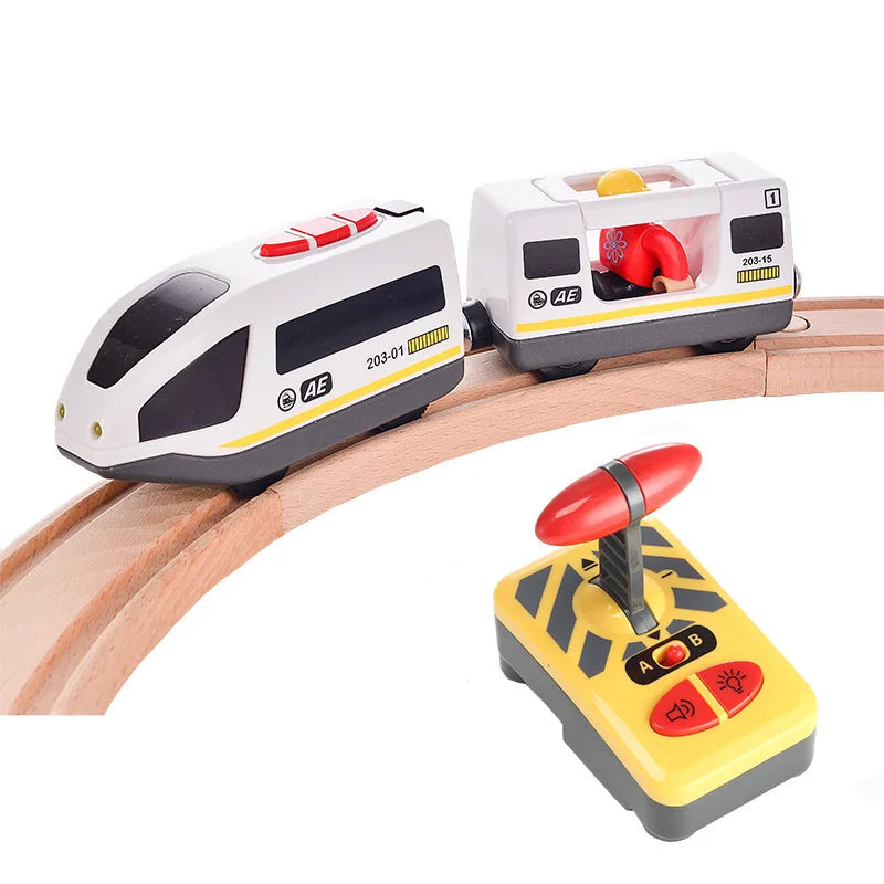 Electric Wooden Train Set with Remote Control Locomotive - ToylandEU