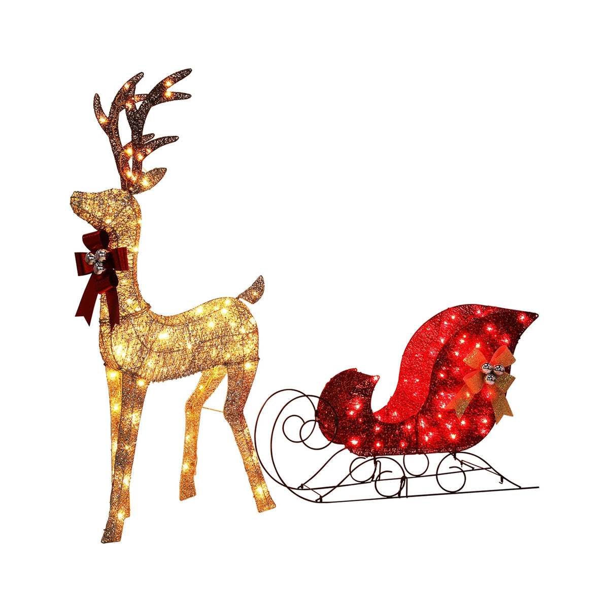 Lighted Christmas Deer Set | 210 Warm Led Lights | 3 Piece Outdoor Decor