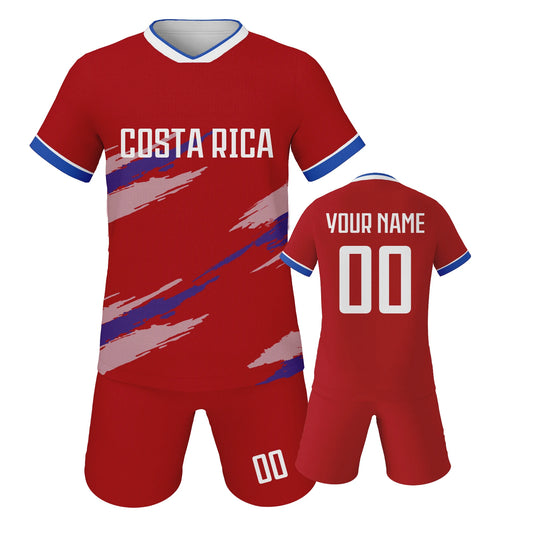 Personalized Costa Rica Kids Soccer Jersey Set - Custom Football Shirt with Name & Number for Boys and Girls