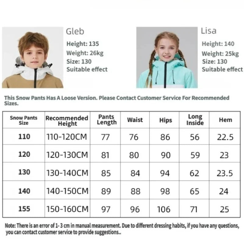Kids Ski Bib Pants | Waterproof Windproof | Thickened Warm Lining | Youth