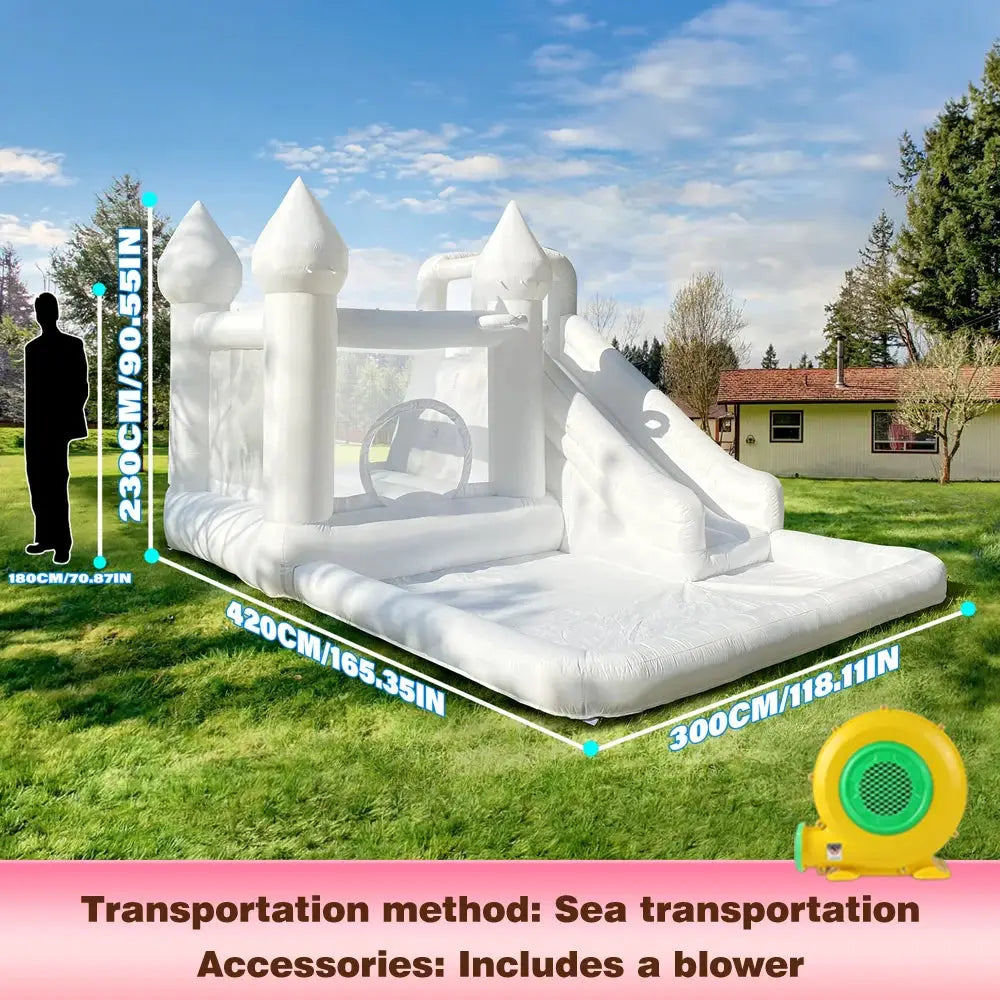 14FT Spire‑Top Inflatable White bounce house with Slide, Large Ball Pit and Middle Play Zone, Durable and Portable for party - ToylandEU