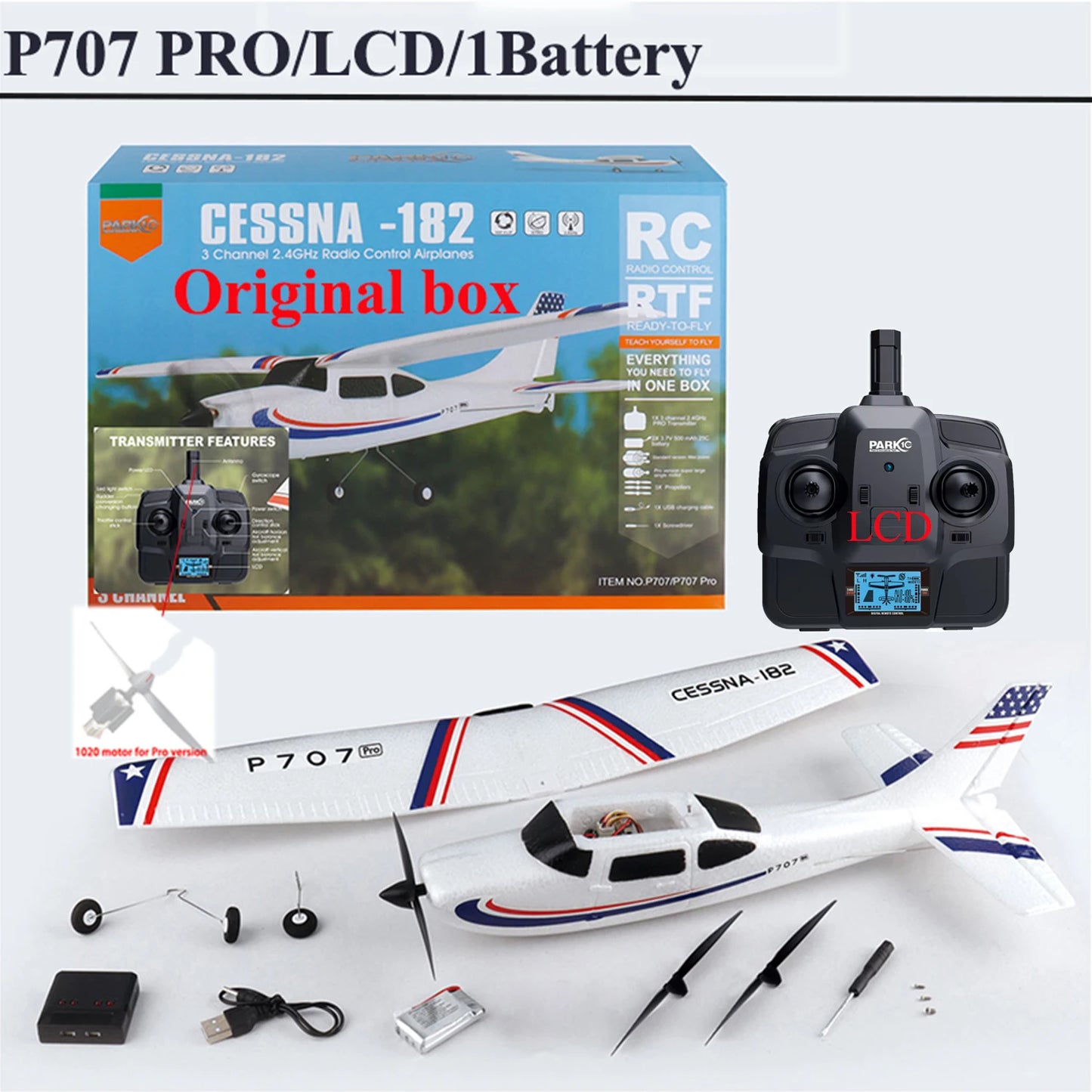 RC Parkten P707G PRO 3D/6G RC Glider with Gyro - Ready-to-Fly CESSNA 182 Drone for Outdoor Fun