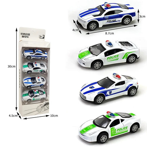 Set of 4 Toddler Car Toys with Various Police, School Bus, and Taxi Styles Made of Durable Alloy ToylandEU.com Toyland EU