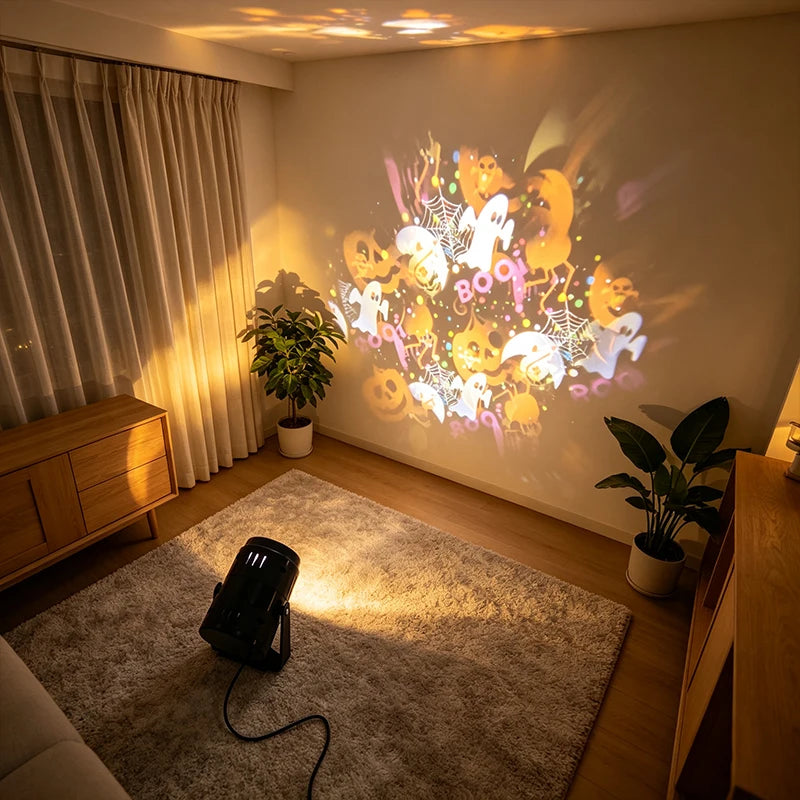 Halloween LED Projector | Rotatable Head | Ghost Pumpkin Themes | Indoor Decor