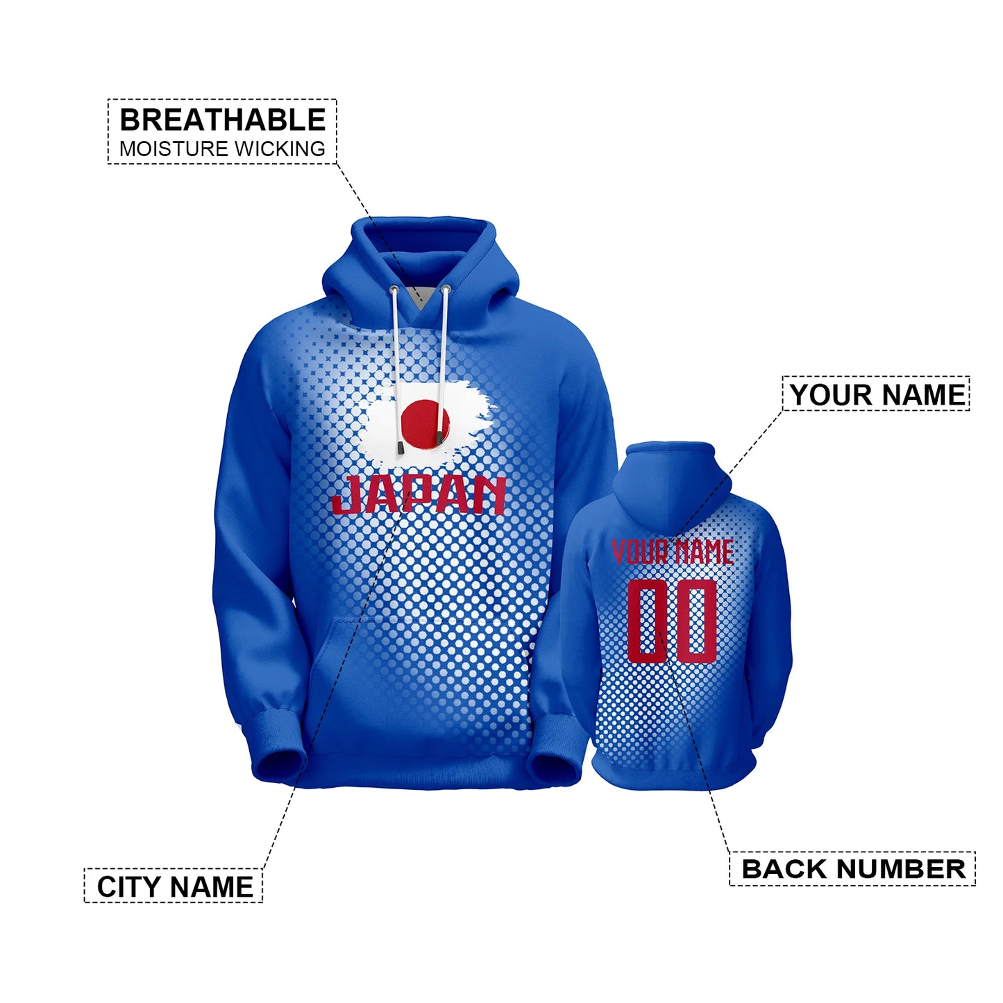 Personalized Japan National Soccer Team 3D Hoodie with Custom Name and Number - Ideal Gift for Soccer Fans of All Ages