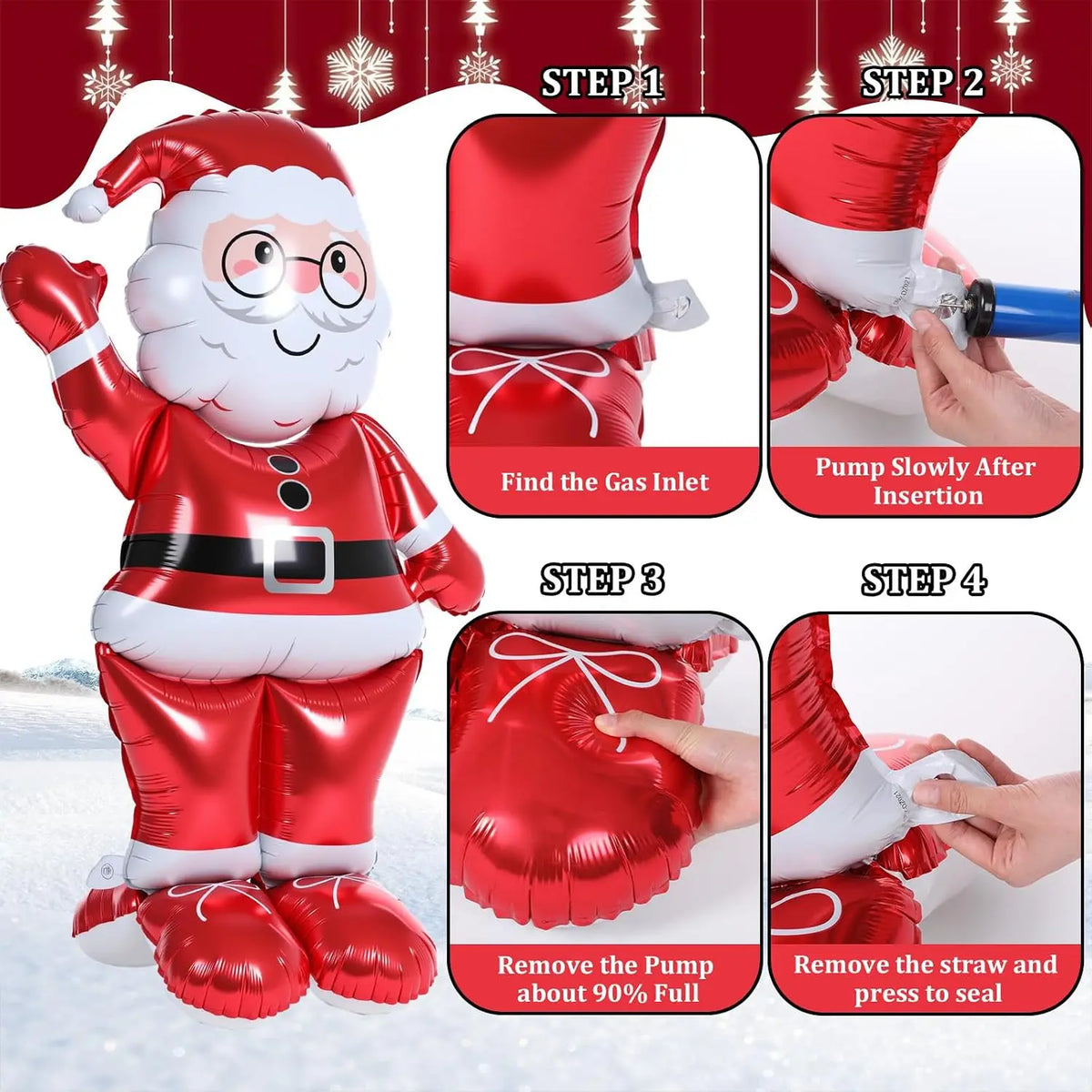 Santa Claus Balloon | 61 Inch Giant | Standing With Base | 2 Pack Decor