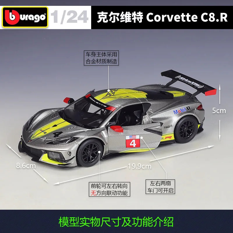 Diecast Car Model | 1:24 Scale | Corvette C8.R Racing Version | Alloy Body
