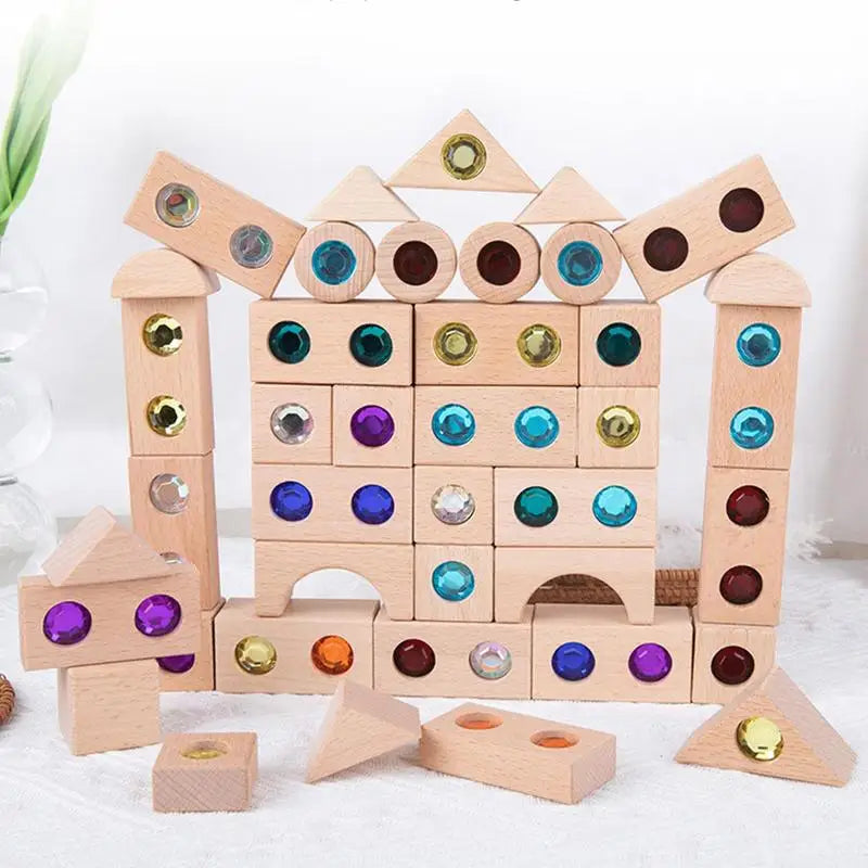 Colorful Montessori Wooden Gem & Crystal Stacking Blocks for Kids