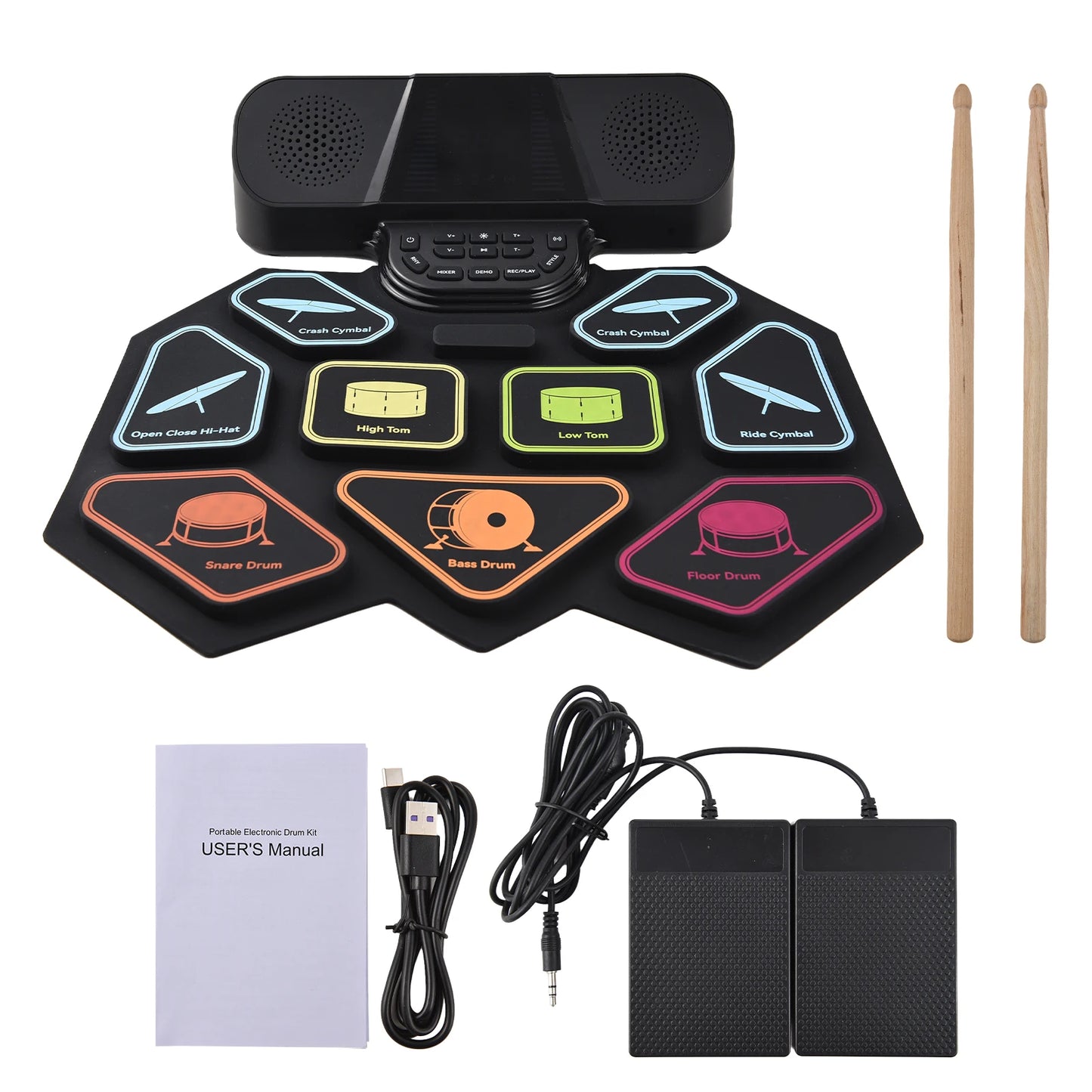 Electronic Drum Set With Dual Speakers And Bluetooth MIDI