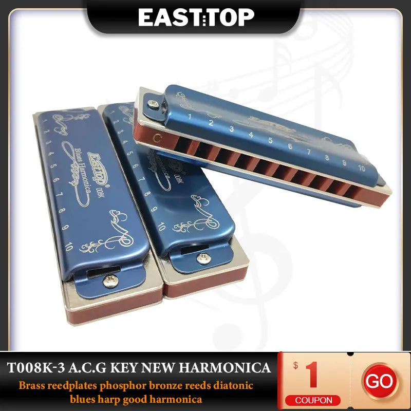 EASTTOP T008K-3 New Harmonica Brass Reedplates Phosphor Bronze Reeds Toyland EU