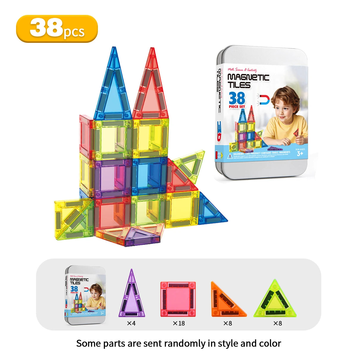 3D Magnetic Tiles Building Set | 38/60 Pieces | Storage Tin | For Ages 4-12