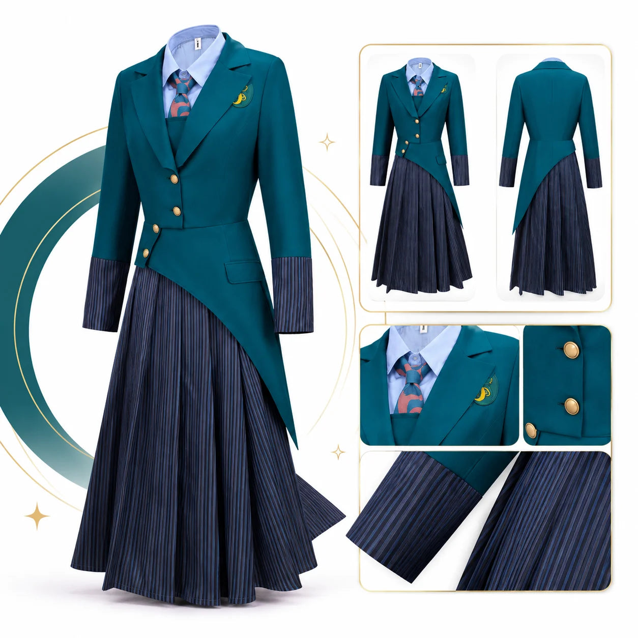 Witch Cosplay Costume | Green Jacket And Skirt | Polyester Knit | Women