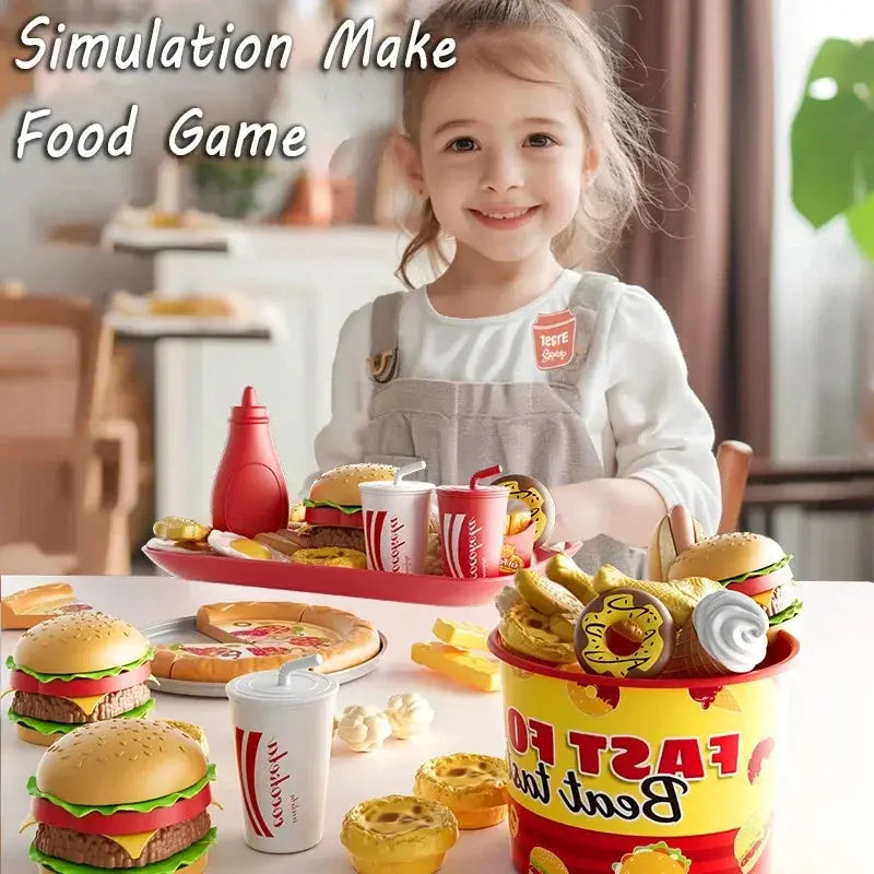 Kid Kitchen Toy Set Simulation Make Hamburger Pizza Fries Pretend Play Food Cooking Cutting Game Montessori Interactive Toy Gift - ToylandEU