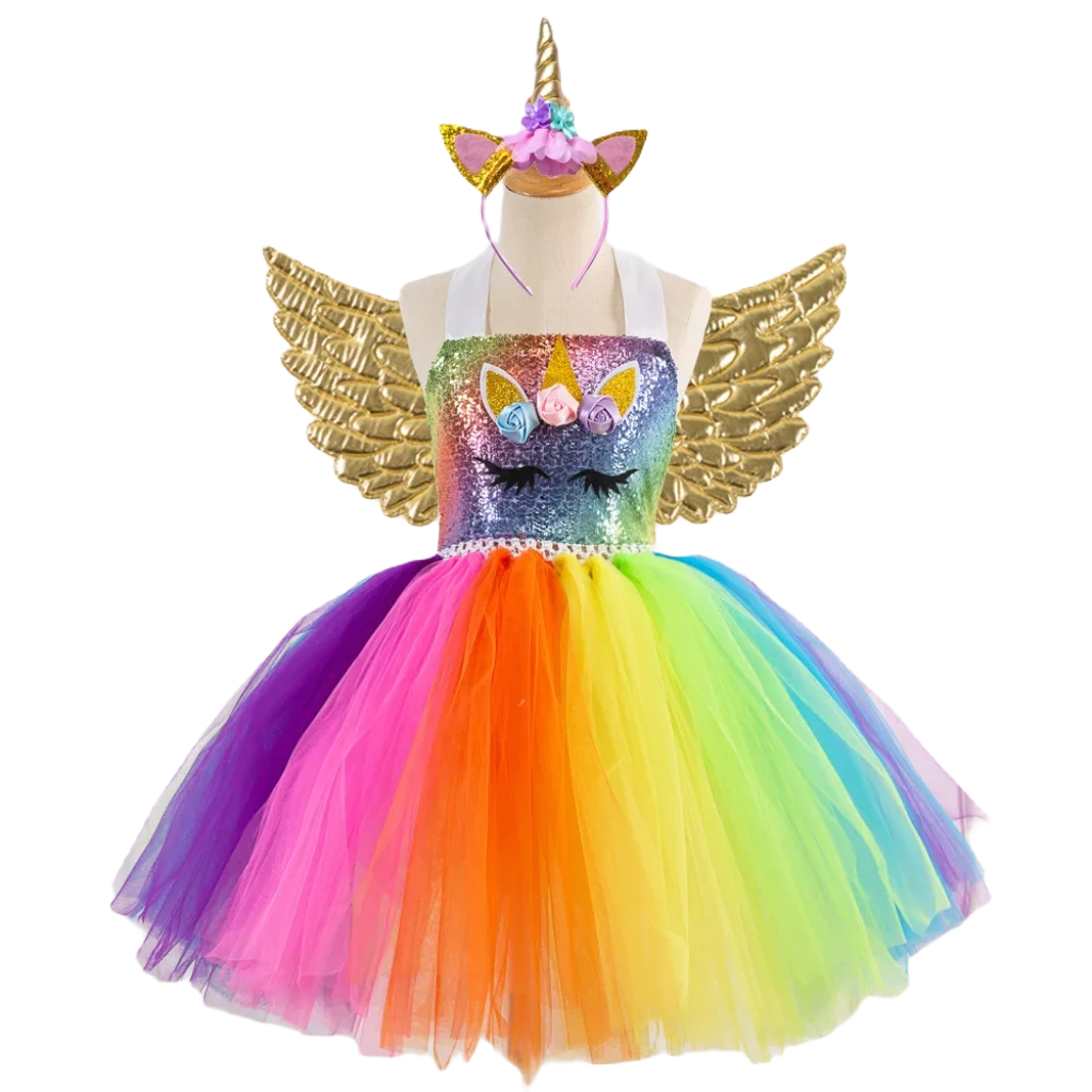 Magical LED Unicorn Princess Dress with Sequins - Kids Costume Delight!