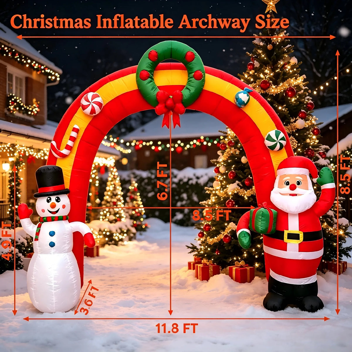 Christmas Inflatable Arch | 11.8 Ft | LED Lights | Santa And Snowman