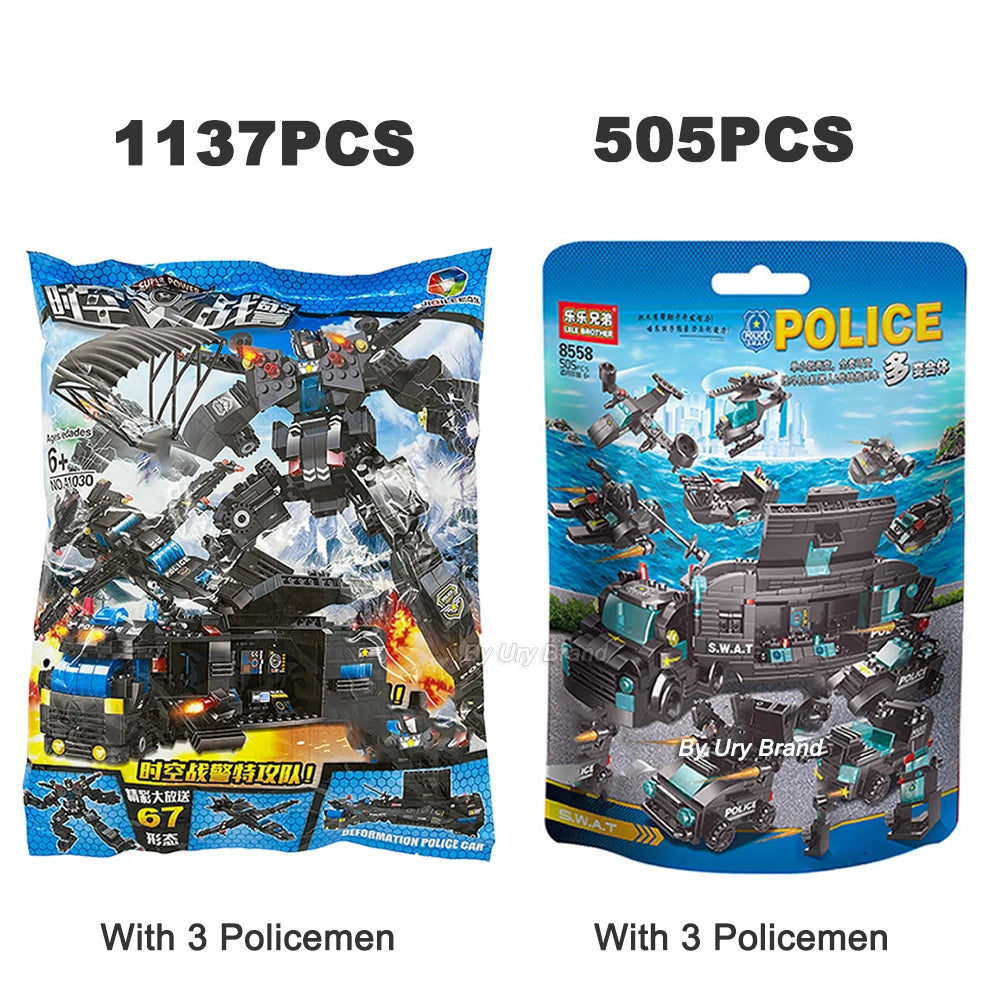 City Police Station SWAT Team Building Blocks Set with Military Car - ToylandEU