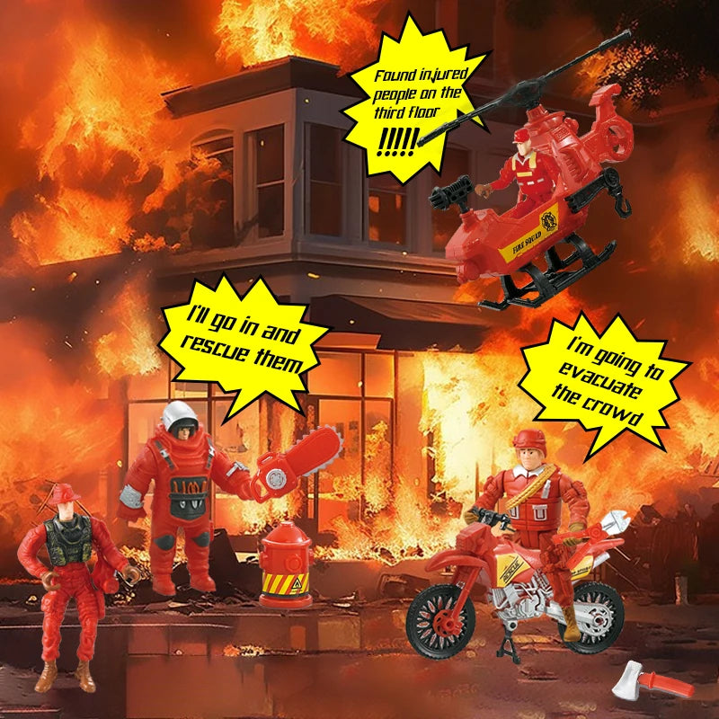 7 in 1 Kids City Fire Fighting Toy Set with Simulation Helicopter and Speedboat - ToylandEU