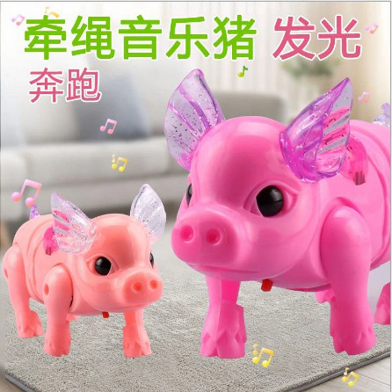 New Electric Walking piglet Toys Glowing  Sound pig  With Rope music - ToylandEU