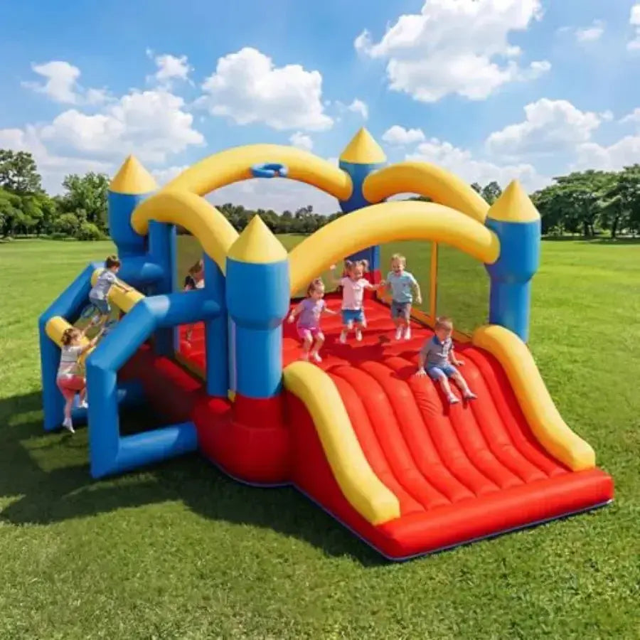 Bounce Bouse, Inflatable Bounce Castle with Slide for with Slide for Indoor Outdoor, with Blower, Family Backyard Jumping Castl - ToylandEU