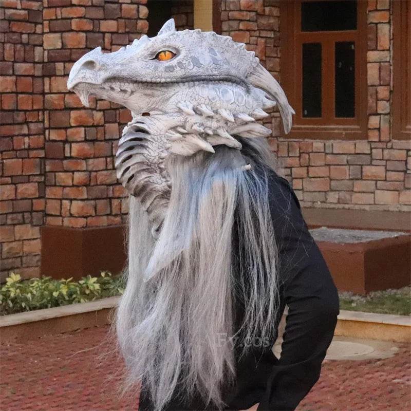 Premium Dragon Mask With Fur Dragon Head Latex For Adults - ToylandEU