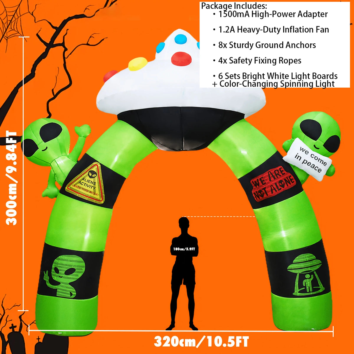 Halloween Inflatable Alien Arch | 10.5 Ft | Built In Led Lights | Outdoor Yard