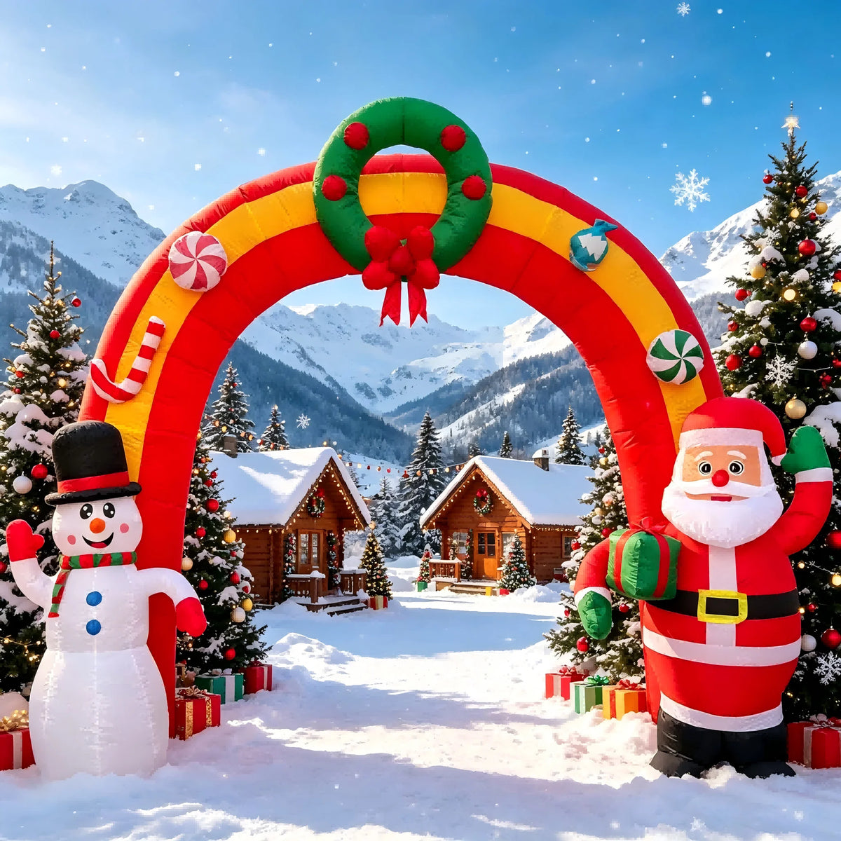 Christmas Inflatable Arch | 11.8 Ft | LED Lights | Santa And Snowman