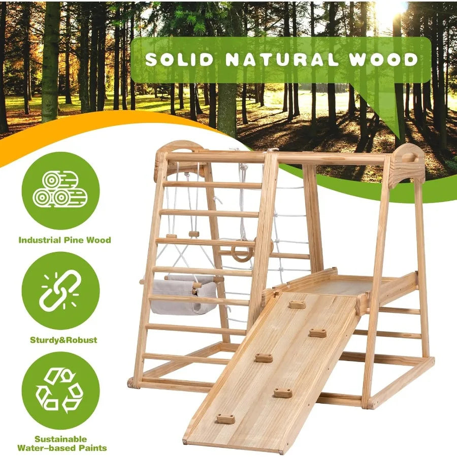 Indoor Wooden Climber Playset 8In1 Jungle Gym Montessori