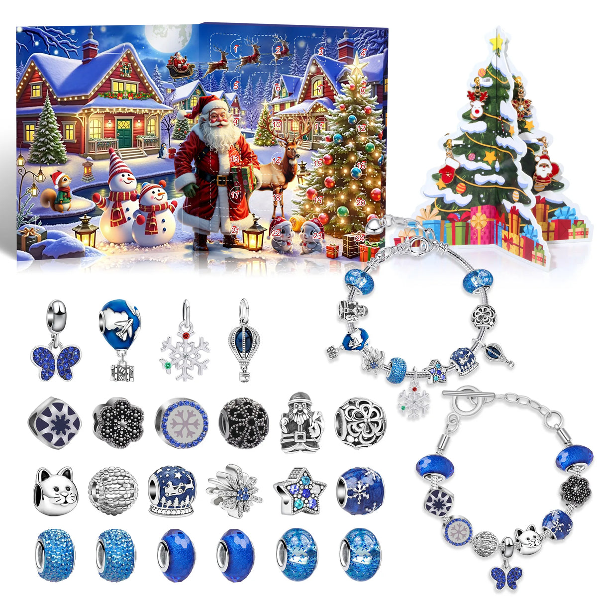 Advent Calendar | 24 Day Pendant Bracelet Gift Set | Alloy Metal Charms | Christmas Countdown Jewelry