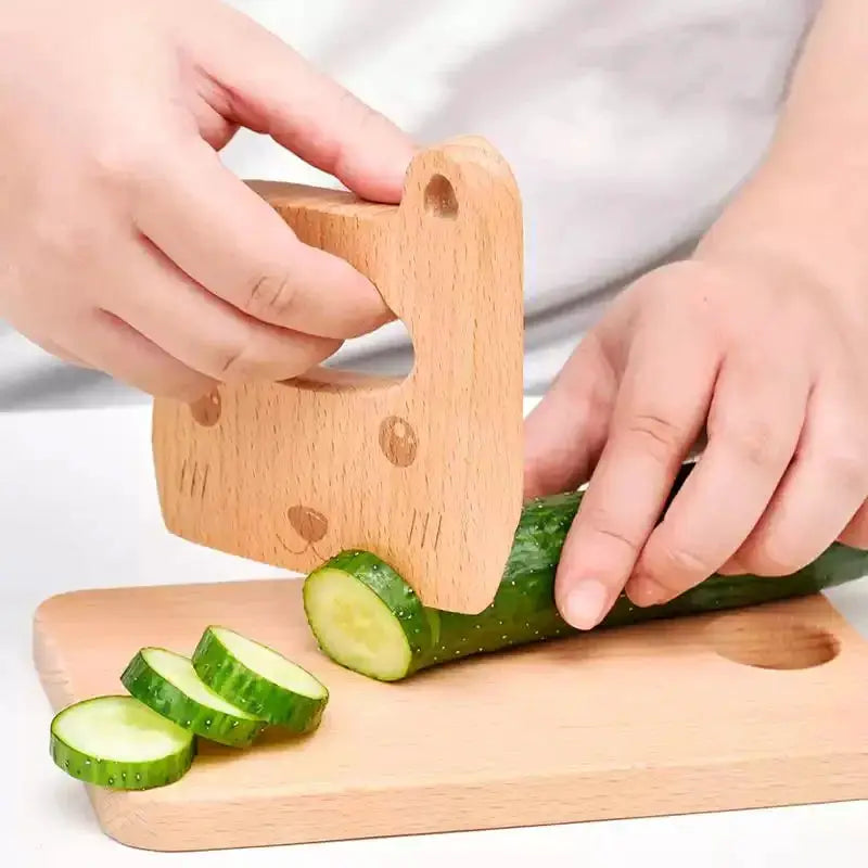 Wooden Kids Knife for Cooking Cute Fish Dinosaur Shape Kitchen Toy Vegetable Fruit Cutter Kitchen Tool Toys Wood Knife for Child - ToylandEU