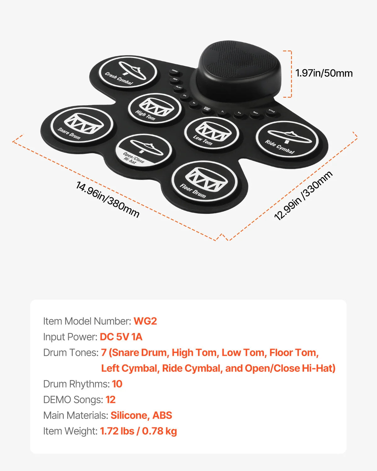 Portable Electronic Drum Set Rollup 7 9 Pads For Kids