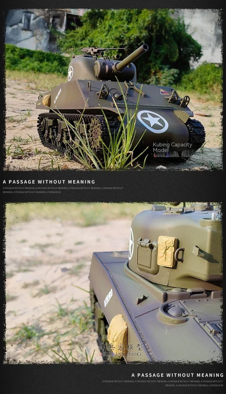 RC 1:16 Scale M4A3 Sherman Electric Remote Control Tank with Telescopic Gun Tube - Military Model Toy