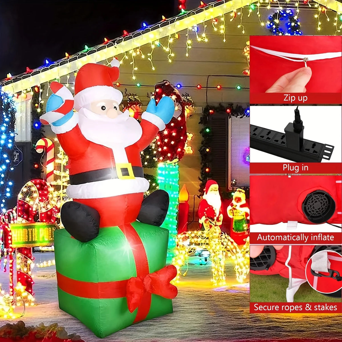 Christmas Inflatable Santa | 6.1 Ft Height | LED Lights | Outdoor Yard Decor