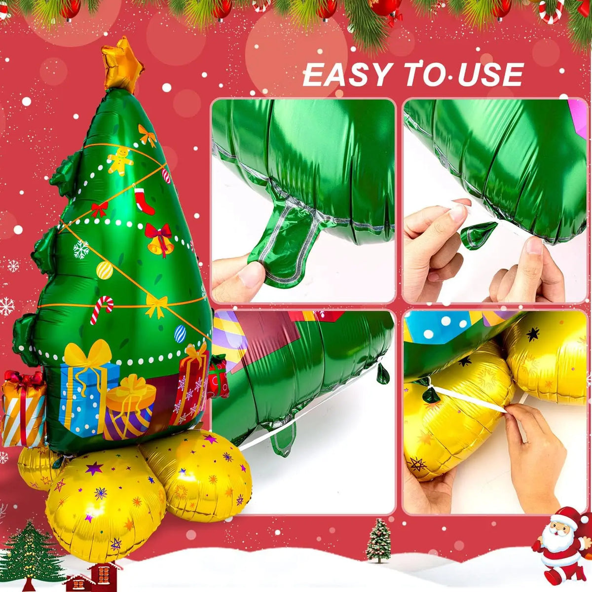 Christmas Foil Balloons | 8 Pcs Giant Santa Snowman Tree