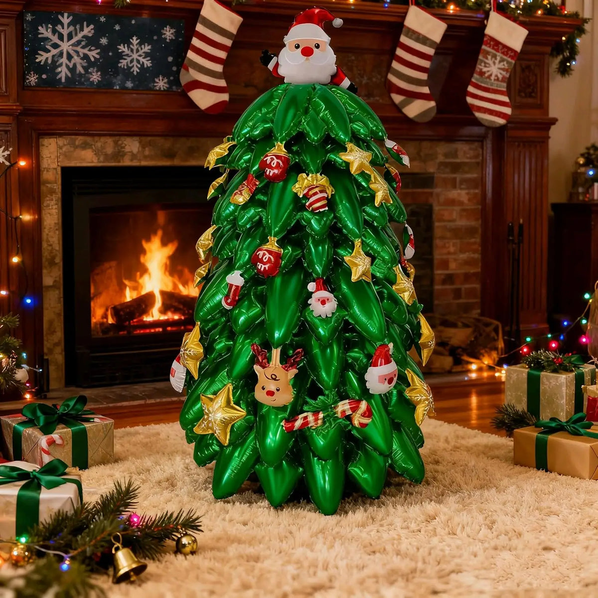 Christmas Tree Mylar Balloon | Self Standing | 51 Inch Green With Santa Topper