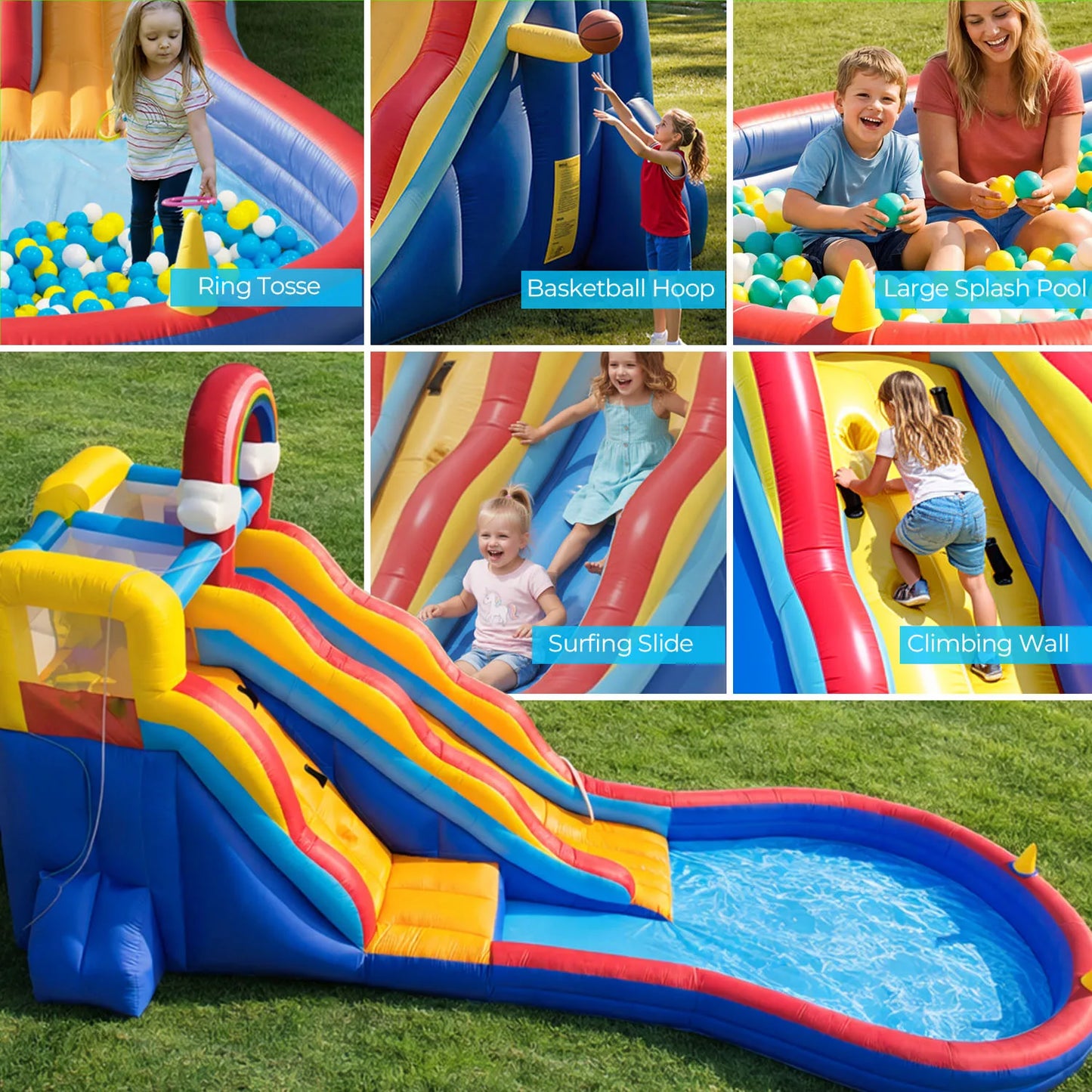 Inflatable Bounce House Water Slide With 680W Blower