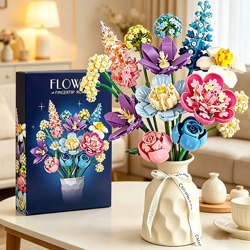 Building Block Set | 865 Piece | Romantic Rose Bouquet | Valentine Gift