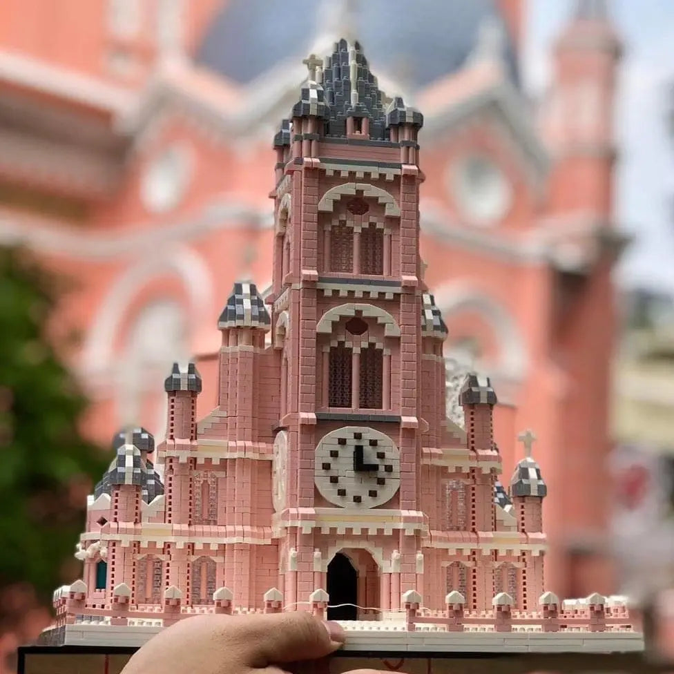 Architecture Building Block Set | 7000+ Pieces | 1:160 Scale | Pink Church