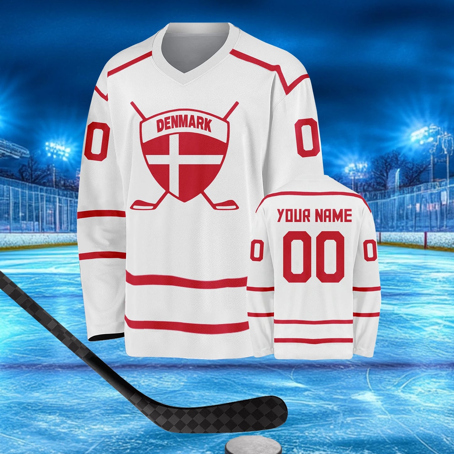 Customizable Denmark Hockey Jersey for All Ages - Personalized Men's, Women's, and Kids' Ice Hockey Apparel