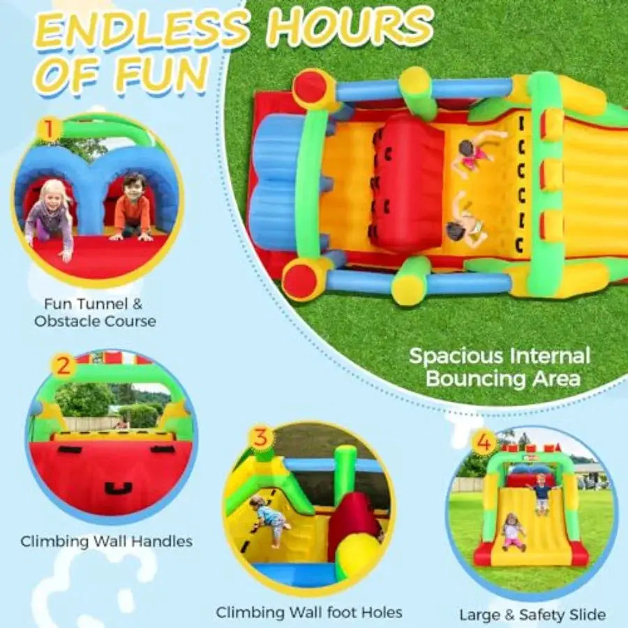 Bounce House for Big 8-12, 18 x 8.2FT 3-6 Inflatable Obstacle Course w/Dual Tunnels, Large Slide, Climbing, Obstacles and Bounc - ToylandEU