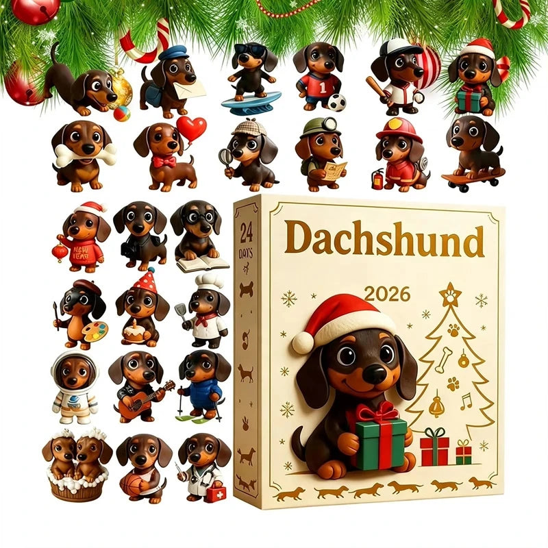 Advent Calendar | 2026 Dachshund Pendants | 24 Day 2D Acrylic Dog Ornaments | Xmas Tree Hanging Decor