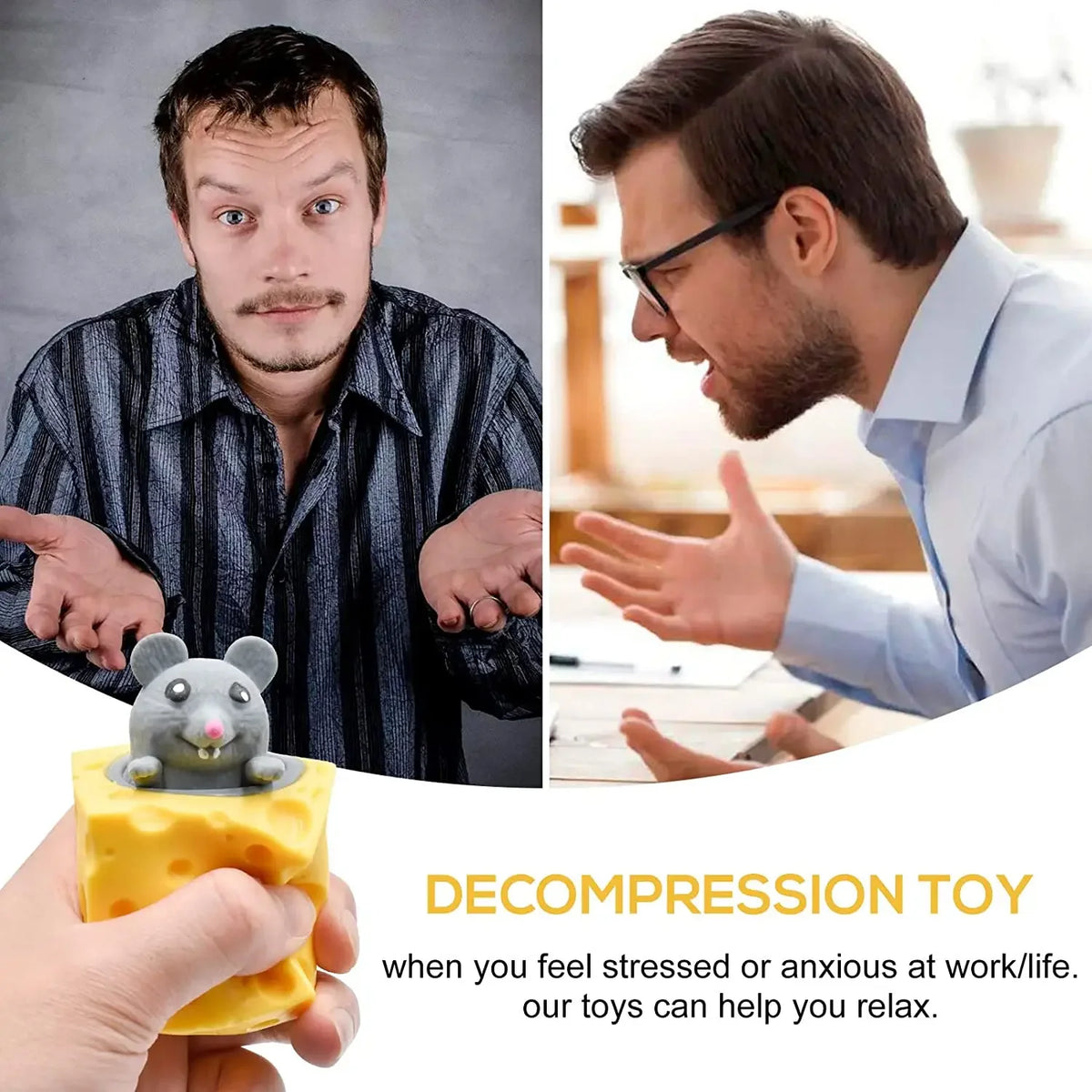 Squeezable Mouse Toy | Cheese Shape | Stress Relief Grip | Great For Kids
