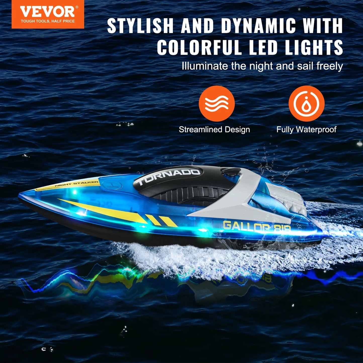 RC VEVOR HJ819 Fast RC Racing Boat - 2.4GHz Remote Control Water Speed Toy for Kids and Adults, Max Speed 12 km/h