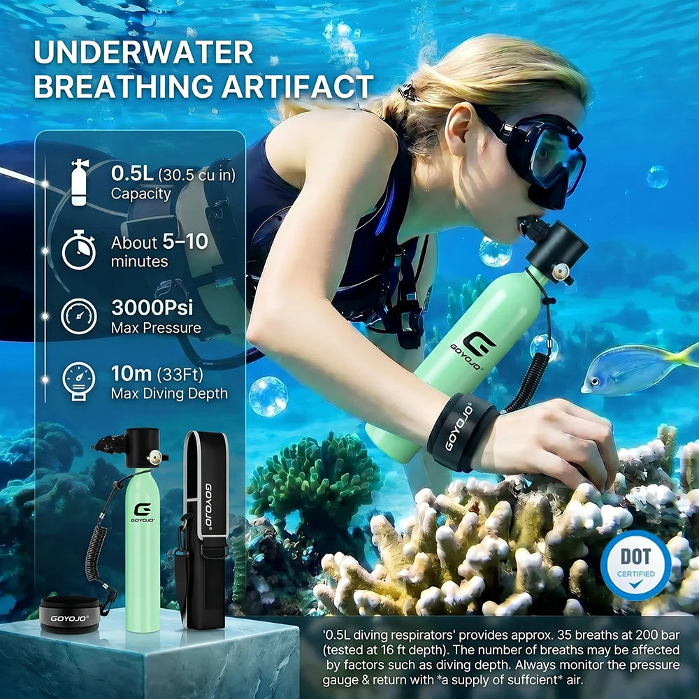 Mini Scuba Tank | 0.5L Capacity | Backup Air | Portable Diving Tank