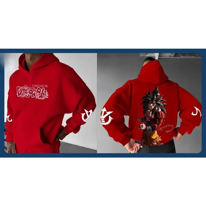 Men's Hoodie | Goku Graphic Print | Loose Fit Design | Red Streetwear Style